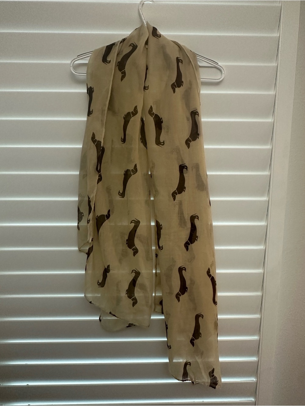 Lightweight Beige Scarf with Dachshund Print
